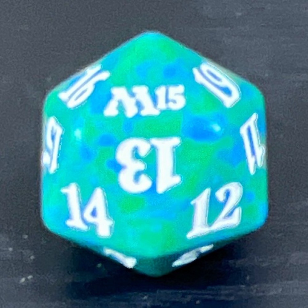MTG M15 Magic 2015 Spindown D20 Green Blue Speckled Die White Numbers Life Count